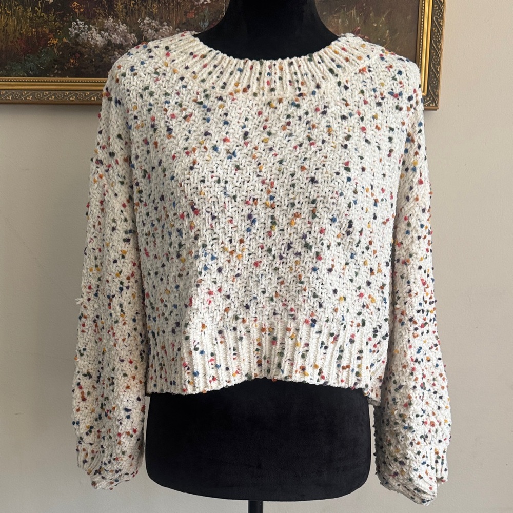 En Créme Confetti Crew Neck Cropped Cream And Multicolored Knit Sweater